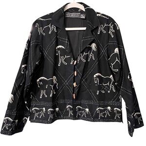 New Identity Black Horse Print Button-Up Lightweight Jacket Shirt (Size S)